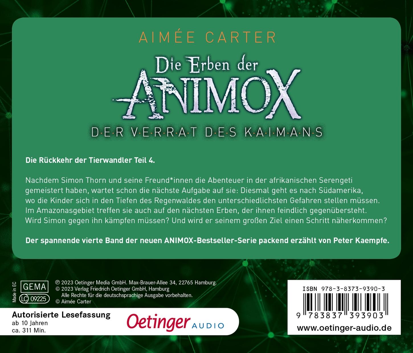 Rückseitencover Die Erben der Animox 4. Der Verrat des Kaimans