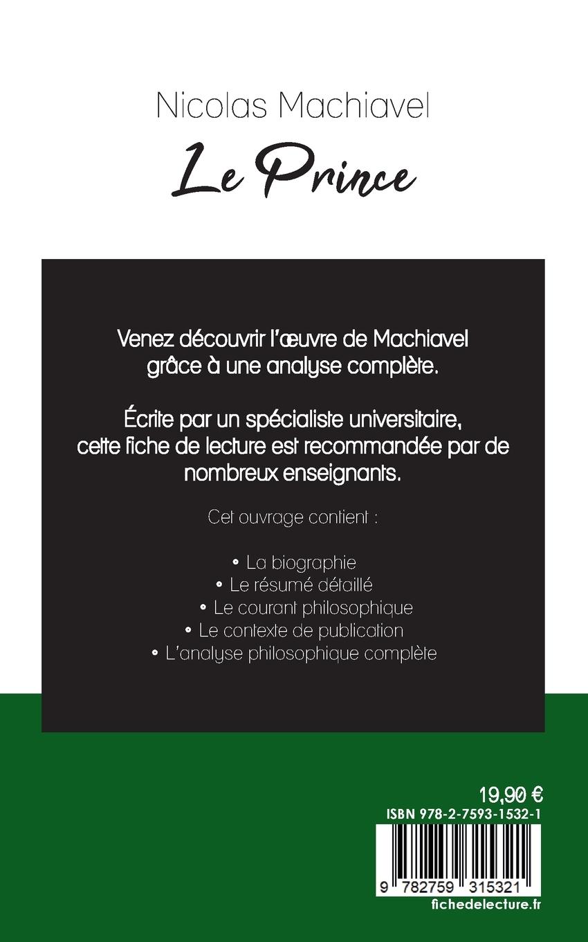 Rückseitencover Le Prince de Machiavel (fiche de lecture et analyse complète de l'oeuvre)