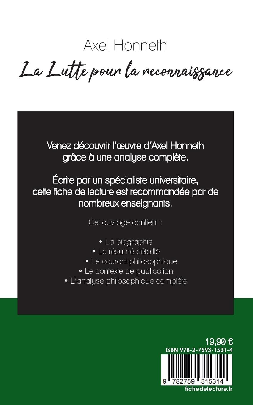 Rückseitencover La Lutte pour la reconnaissance de Axel Honneth (fiche de lecture et analyse complète de l'oeuvre)