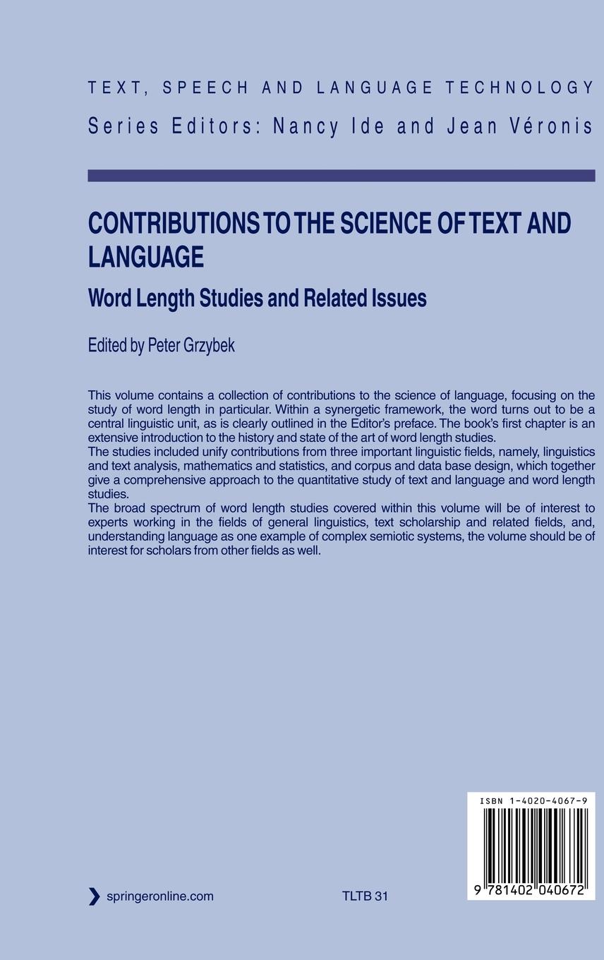 Rückseitencover Contributions to the Science of Text and Language