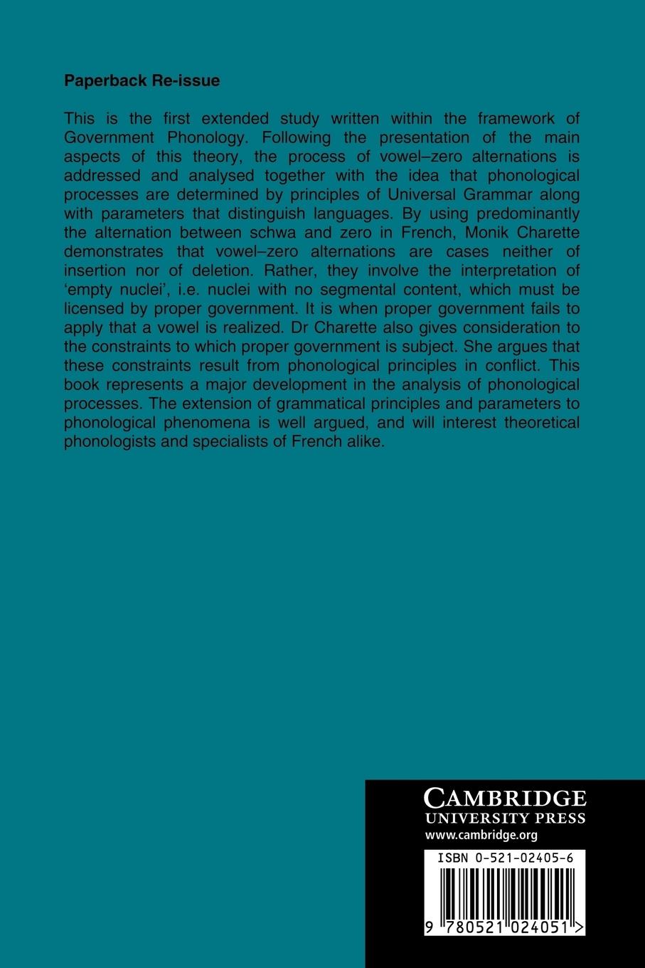 Rückseitencover Conditions on Phonological Government