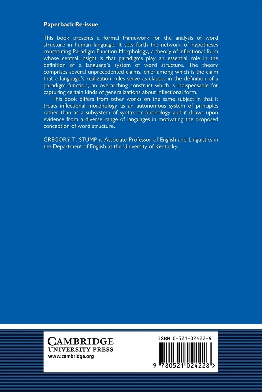 Rückseitencover Inflectional Morphology