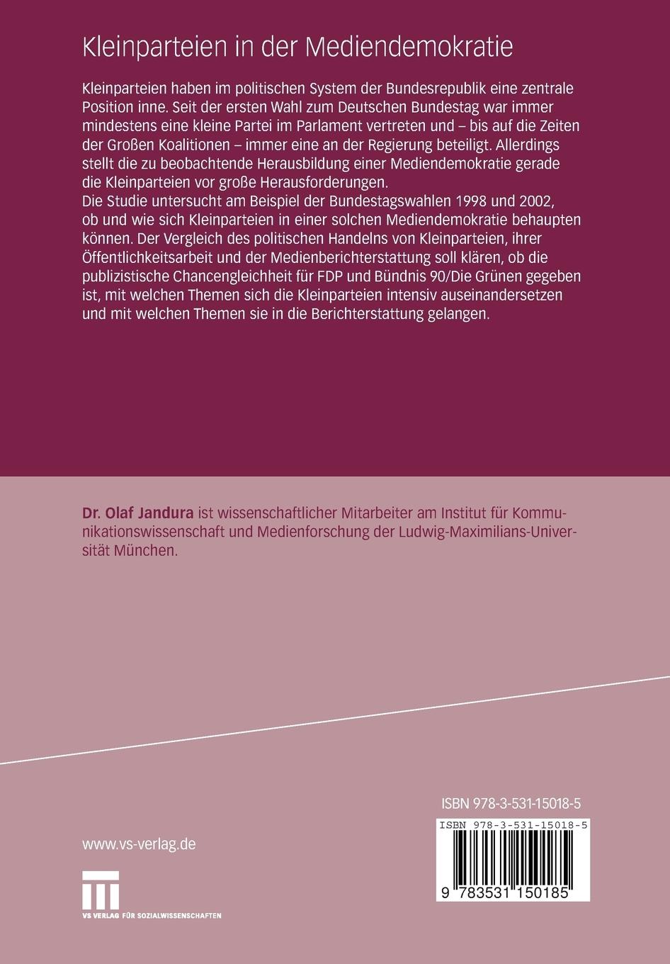 Rückseitencover Kleinparteien in der Mediendemokratie
