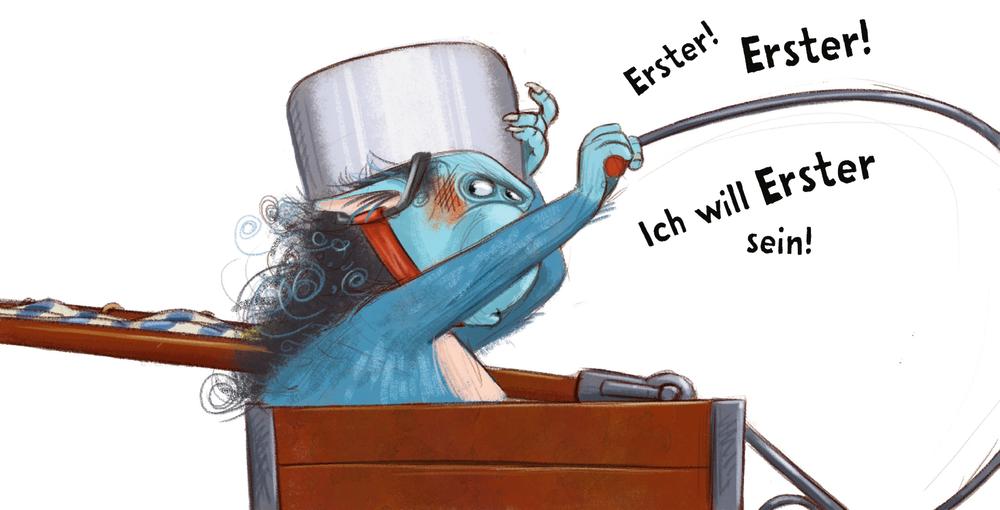 Beispielinhalt (Bild) Der Grolltroll ... will Erster sein! (Pappbilderbuch)