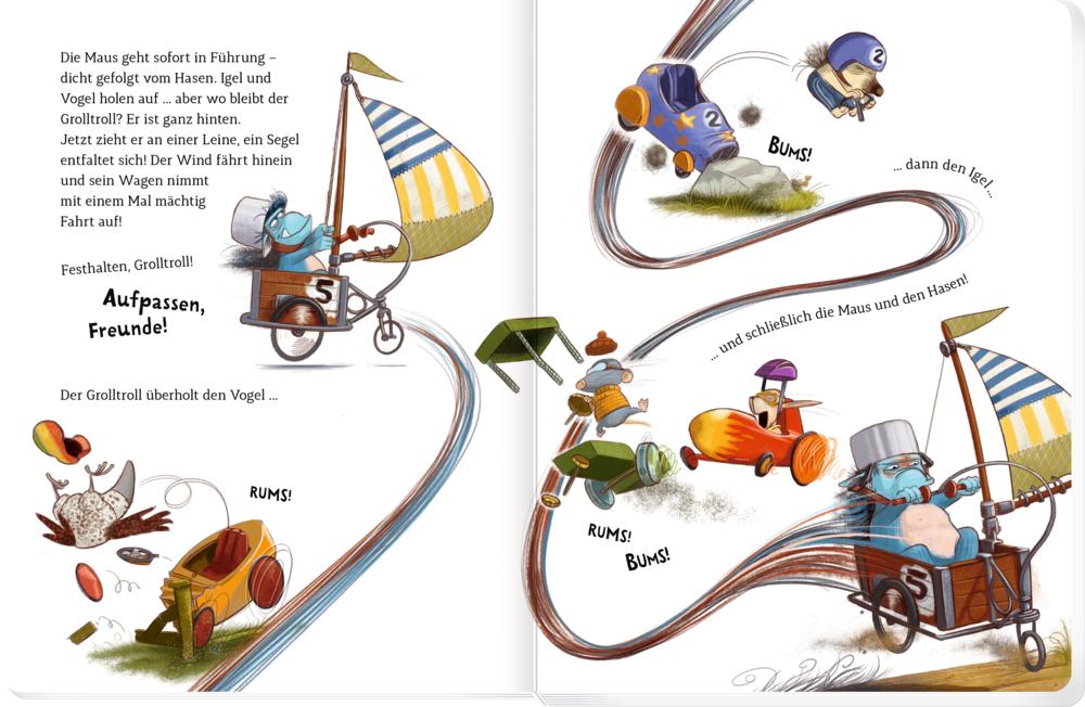 Beispielinhalt (Bild) Der Grolltroll ... will Erster sein! (Pappbilderbuch)