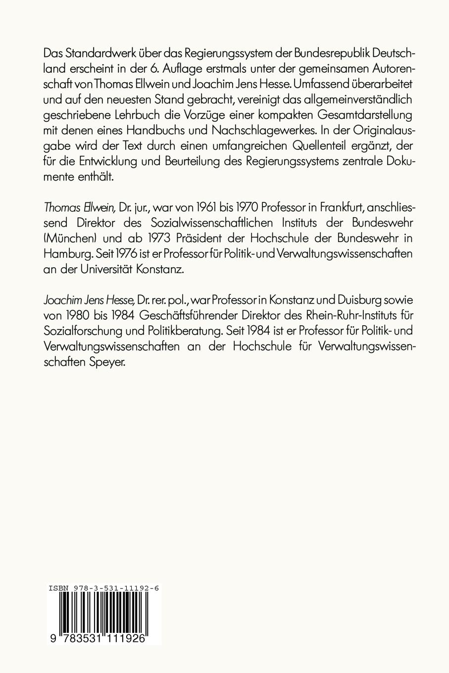Rückseitencover Das Regierungssystem der Bundesrepublik Deutschland