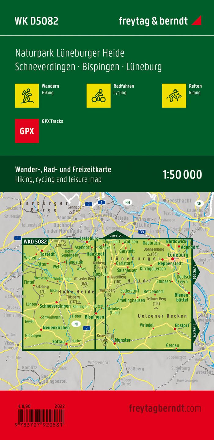 Rückseitencover Naturpark Lüneburger Heide, Wander-, Rad- und Freizeitkarte 1:50.000, freytag & berndt, WK D5082