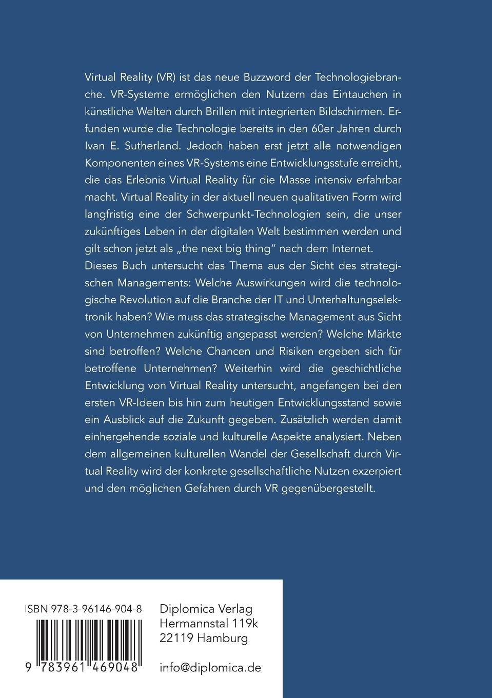 Rückseitencover Virtual Reality: Eine Analyse der Schlüsseltechnologie aus der Perspektive des strategischen Managements