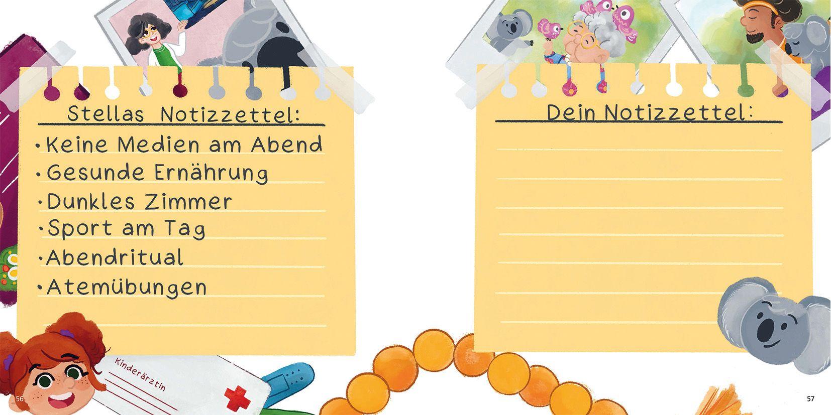 Beispielinhalt (Bild) Die Suche nach der guten Nacht. Ein Kinderfachbuch über Schlaf und Schlafhygiene.