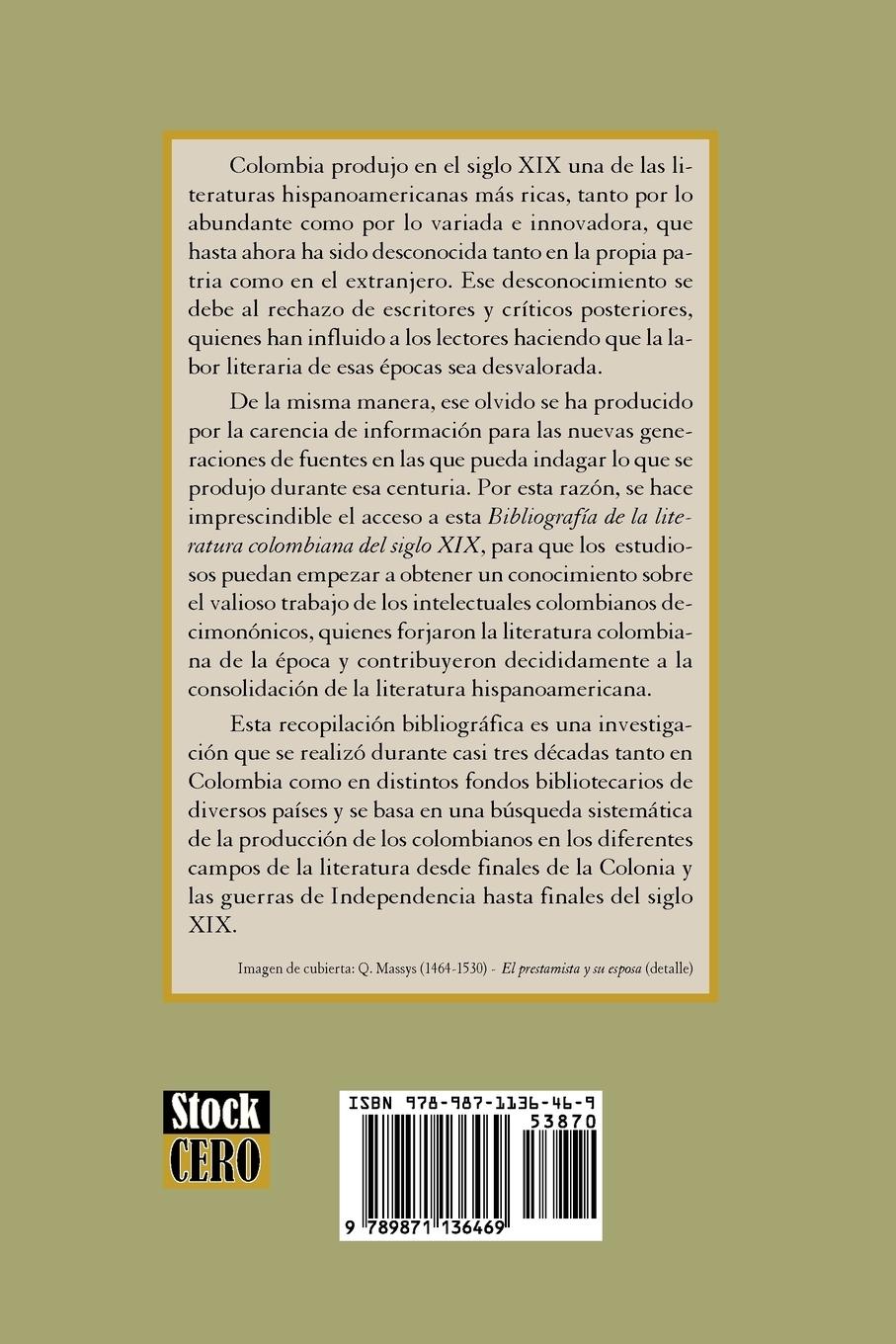 Rückseitencover Bibliografía de la literatura colombiana del siglo XIX - Tomo I (A-L)