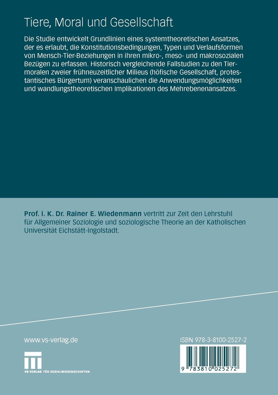 Rückseitencover Tiere, Moral und Gesellschaft