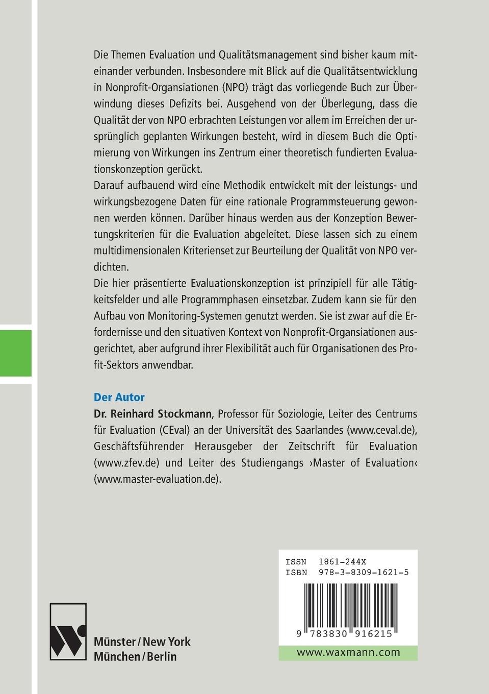 Rückseitencover Evaluation und Qualitätsentwicklung