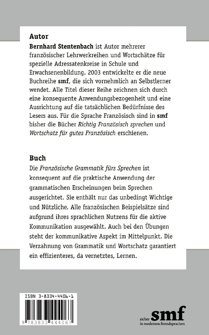 Rückseitencover Französische Grammatik fürs Sprechen