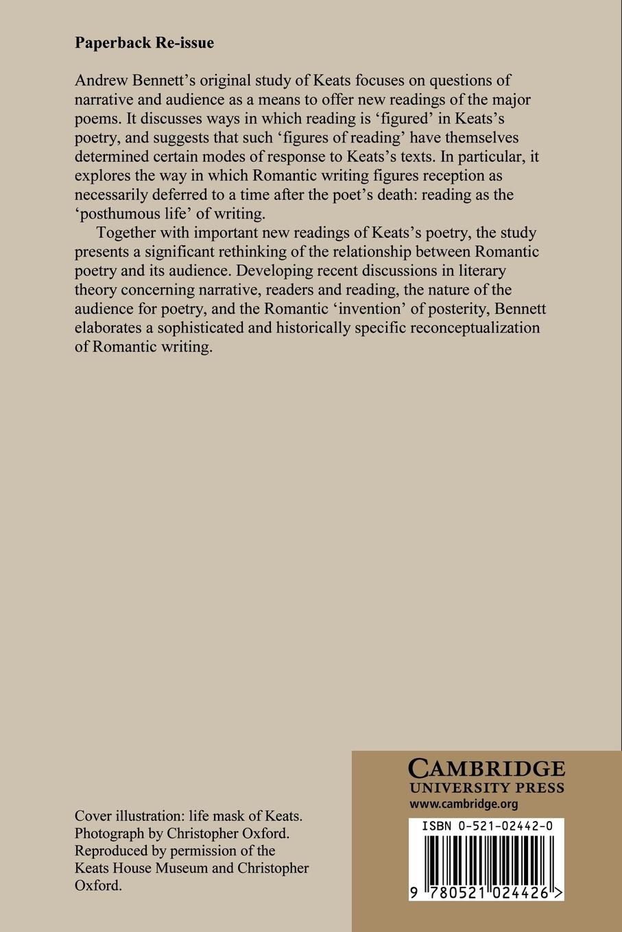 Rückseitencover Keats, Narrative and Audience