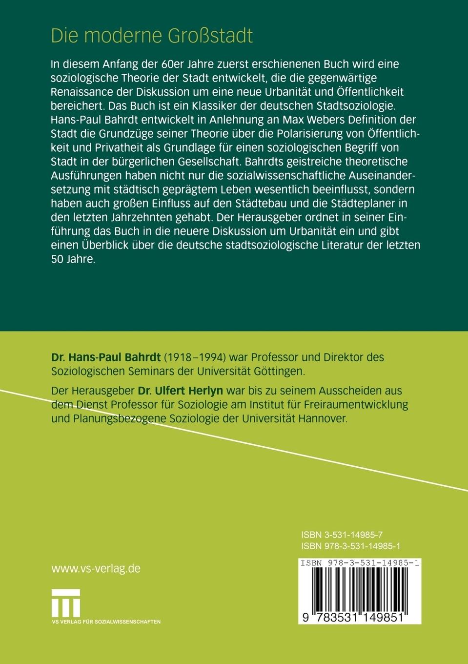 Rückseitencover Die moderne Großstadt