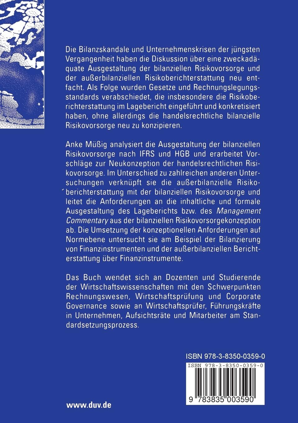 Rückseitencover Bilanzielle Risikovorsorge und außerbilanzielle Risikoberichterstattung