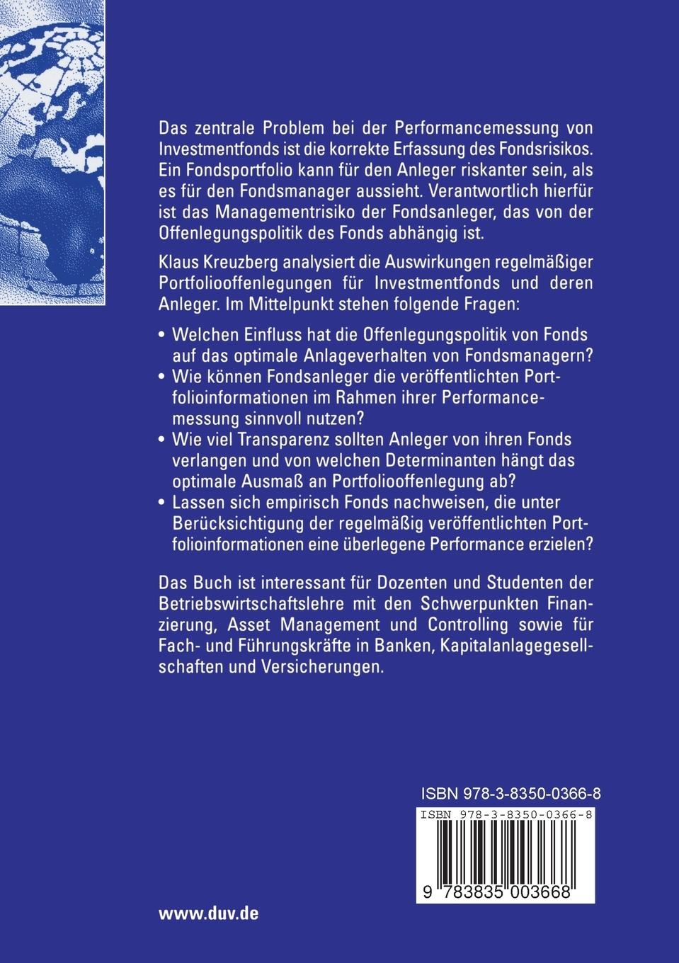 Rückseitencover Offenlegungspolitik von Investmentfonds