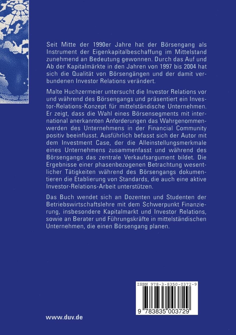 Rückseitencover Investor Relations beim Börsengang