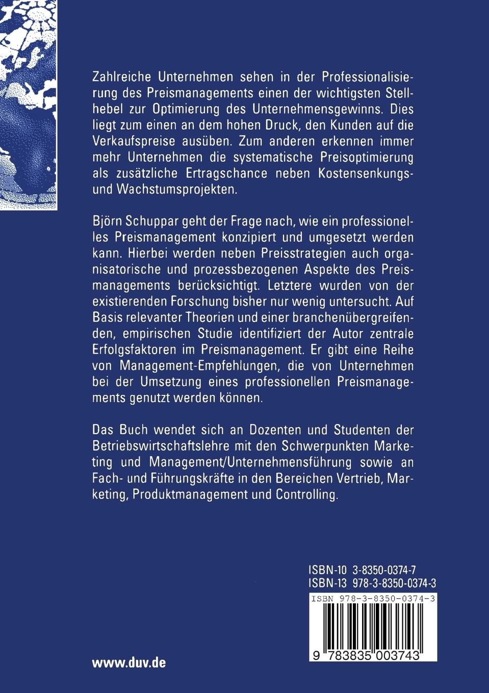 Rückseitencover Preismanagement
