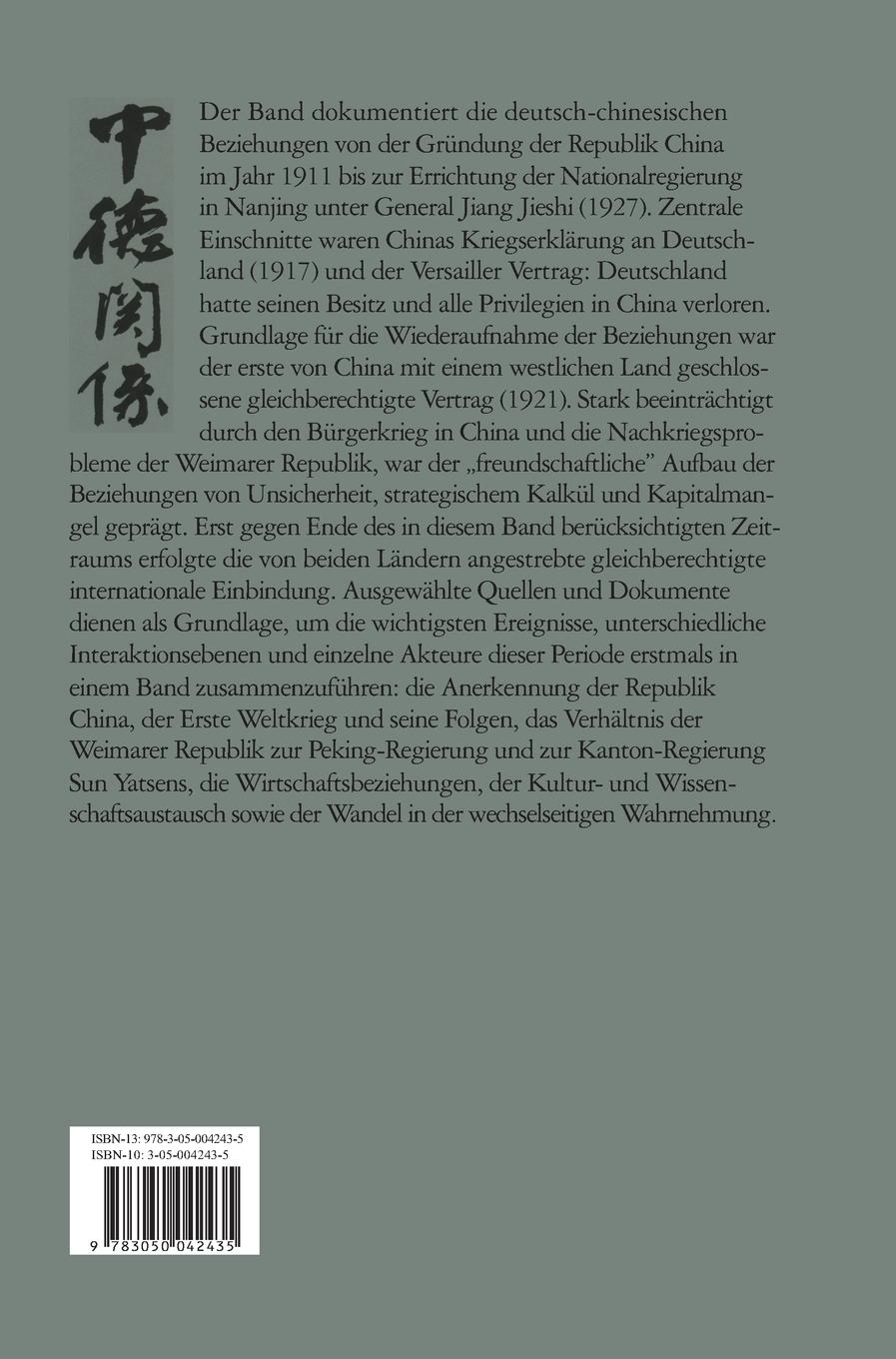 Rückseitencover Deutsch-chinesische Beziehungen 1911-1927