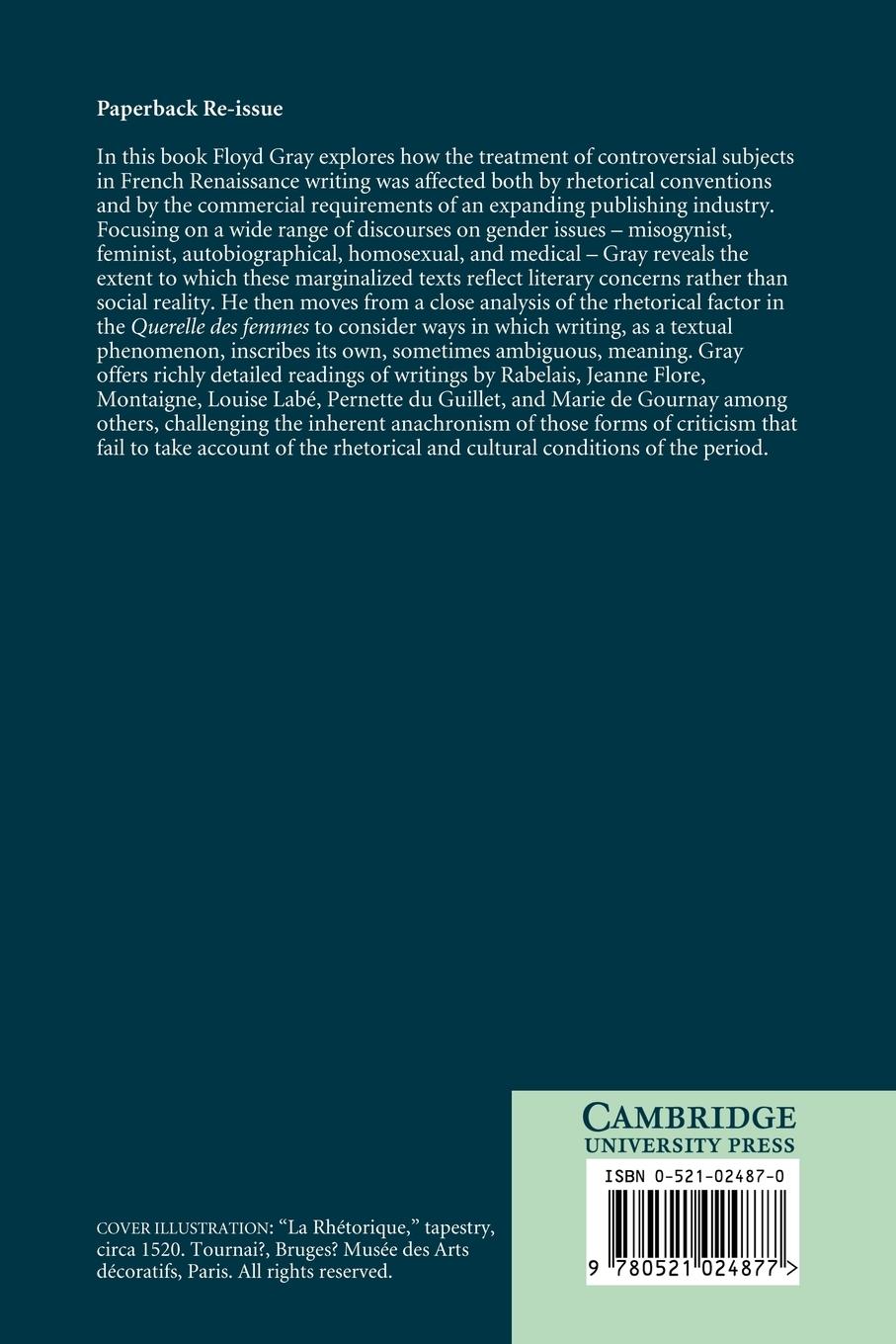 Rückseitencover Gender, Rhetoric, and Print Culture in French Renaissance Writing