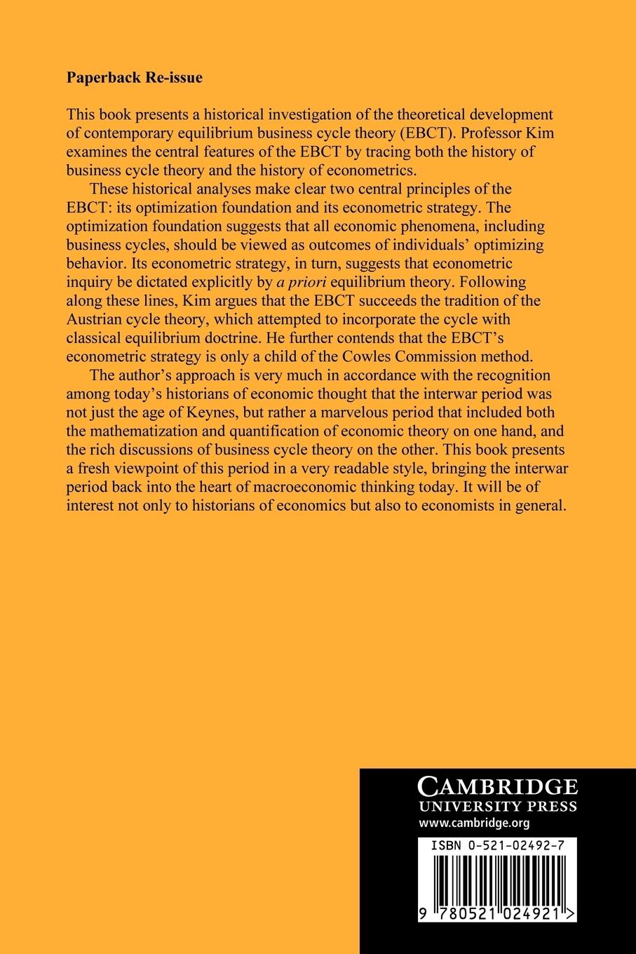 Rückseitencover Equilibrium Business Cycle Theory in Historical Perspective