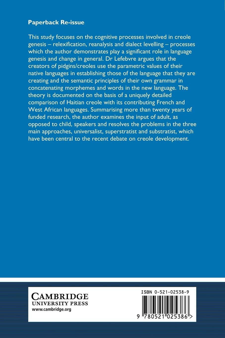Rückseitencover Creole Genesis and the Acquisition of Grammar