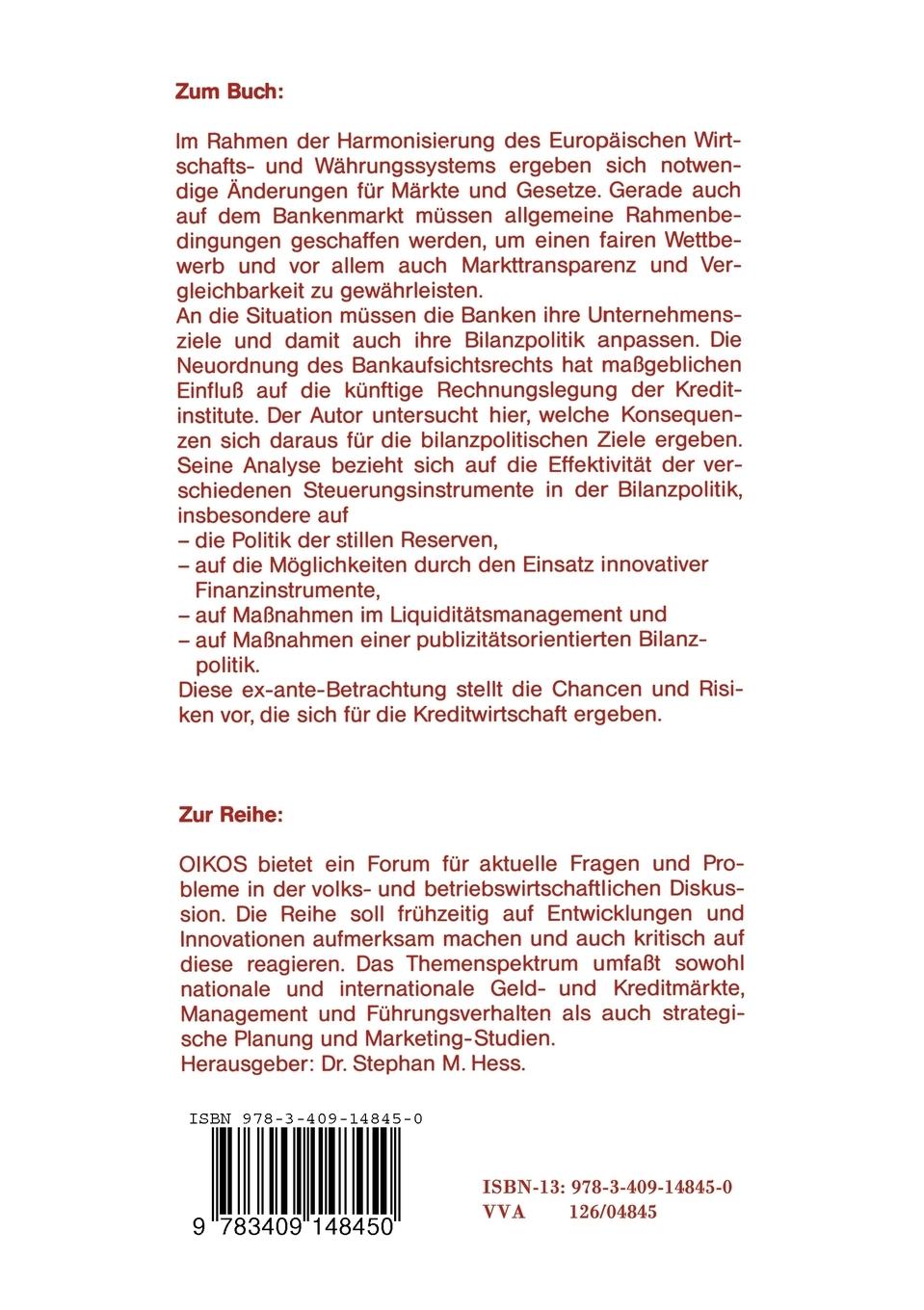 Rückseitencover Bankbilanzpolitik nach der Neuordnung des Bankaufsichtsrechts