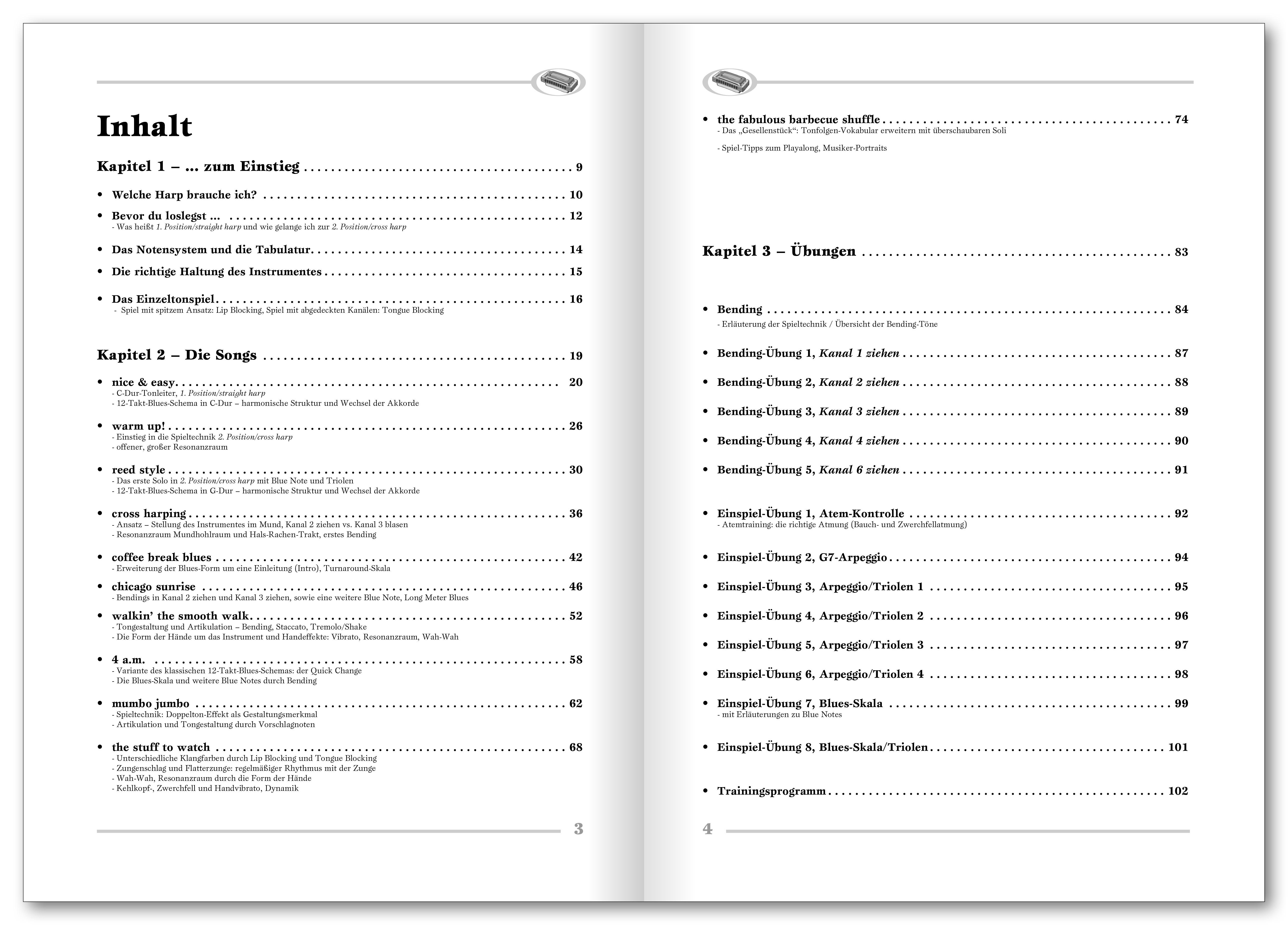 Beispielinhalt (Bild) Blues Harp Songbook