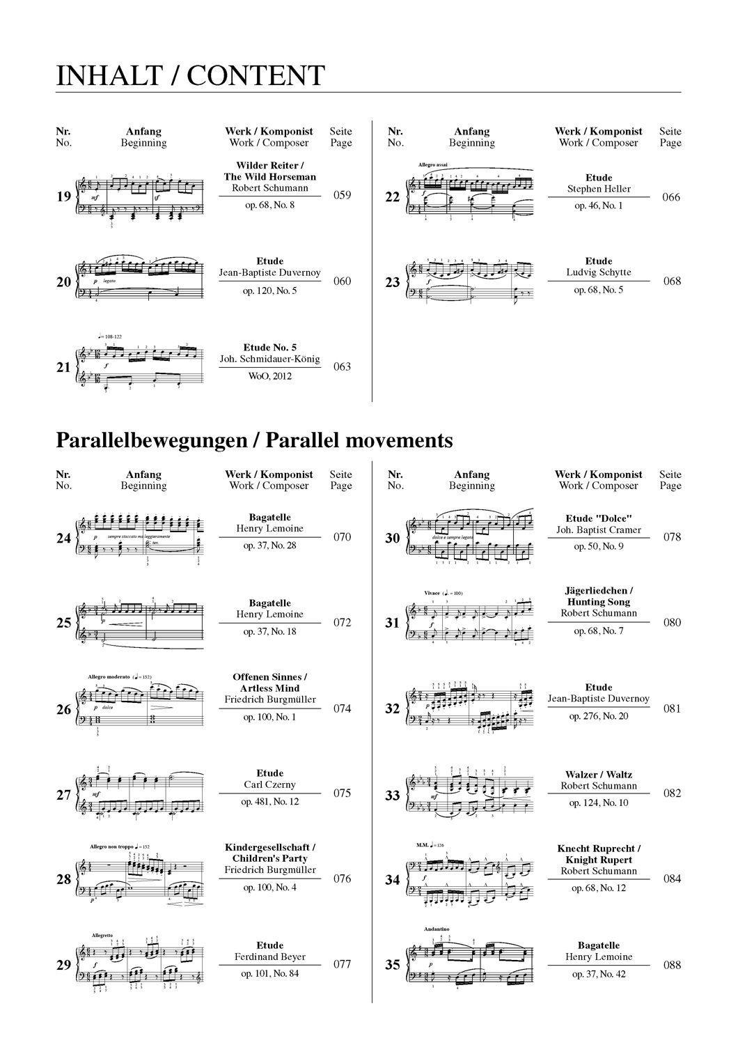 Beispielinhalt (Bild) Die 100 wichtigsten Etüden für Klavier + QR-Codes