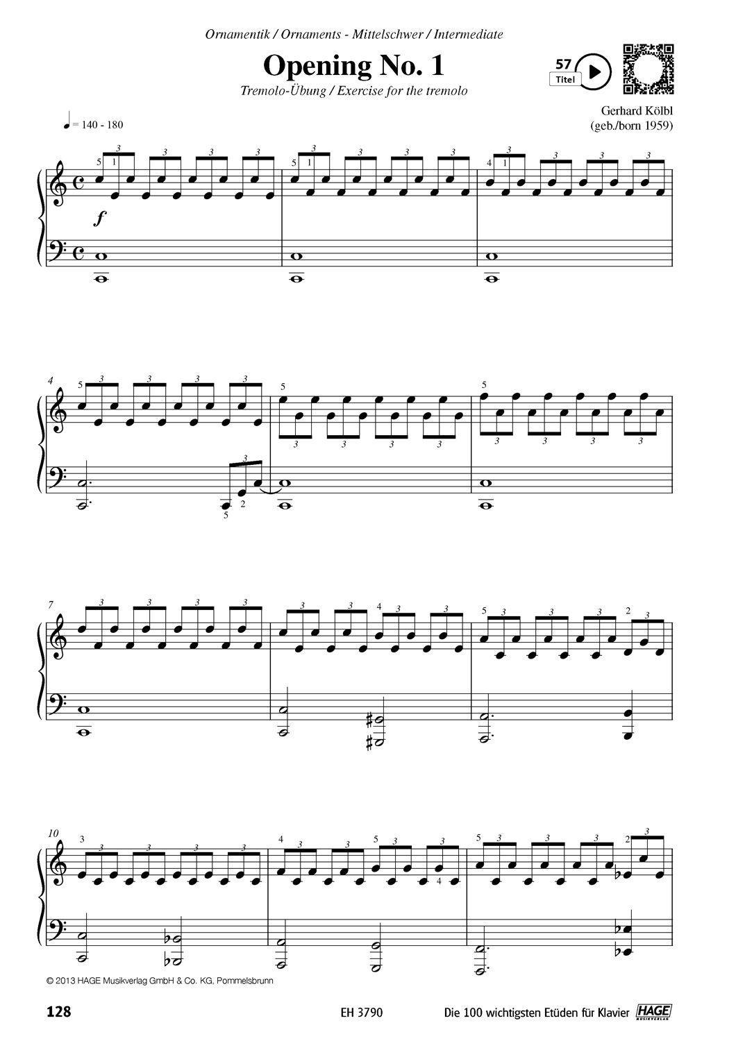 Beispielinhalt (Bild) Die 100 wichtigsten Etüden für Klavier + QR-Codes