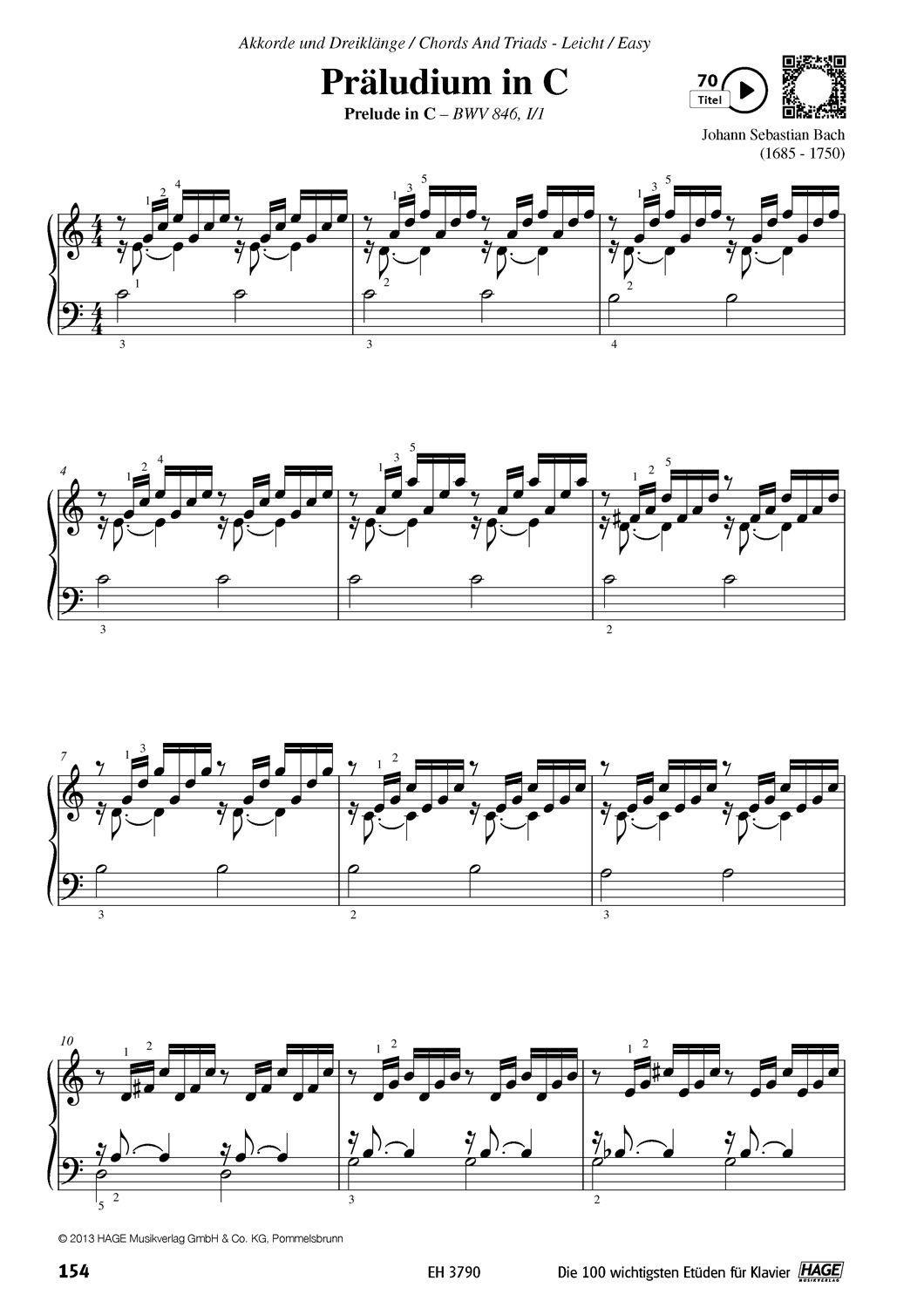 Beispielinhalt (Bild) Die 100 wichtigsten Etüden für Klavier + QR-Codes