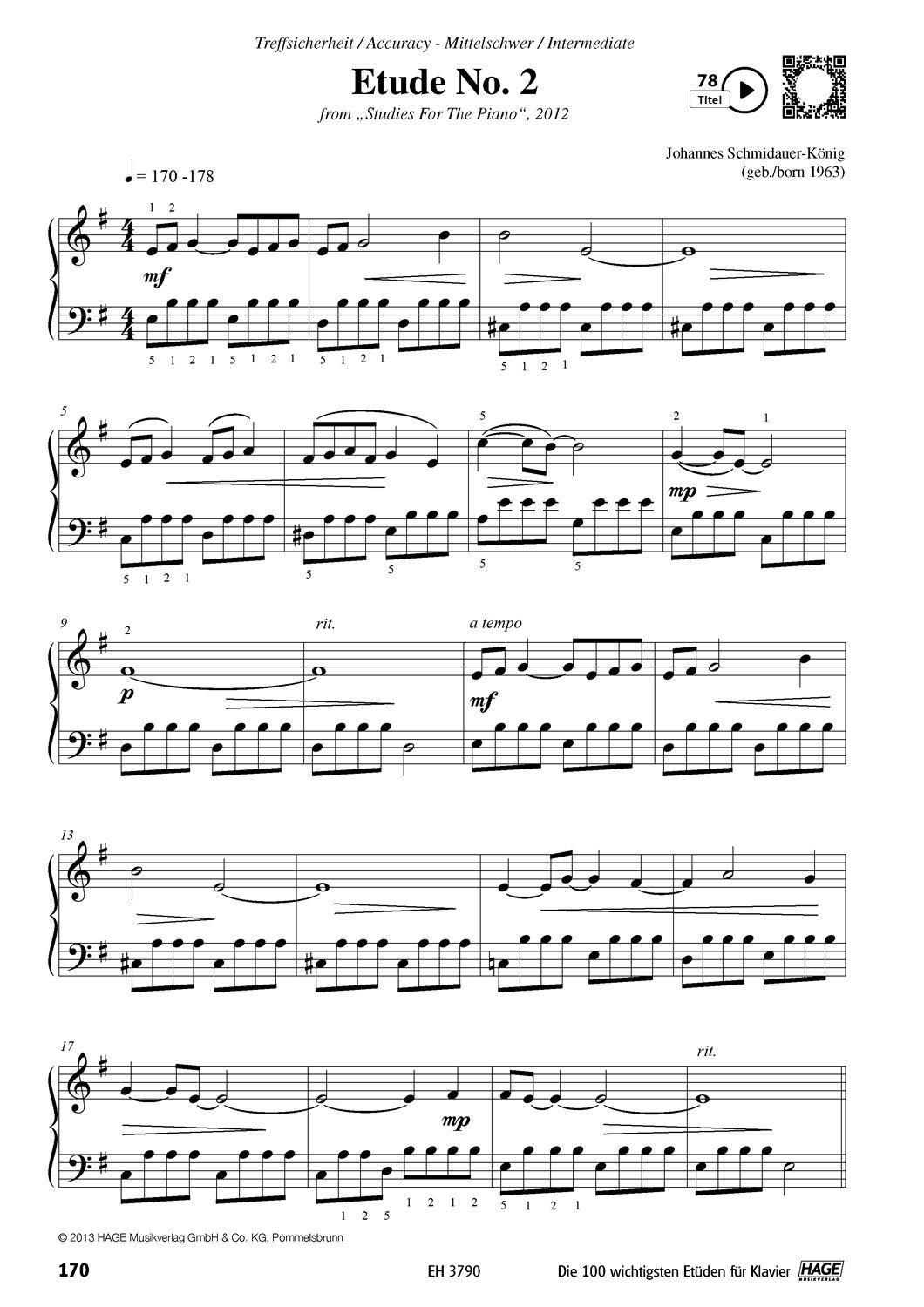 Beispielinhalt (Bild) Die 100 wichtigsten Etüden für Klavier + QR-Codes