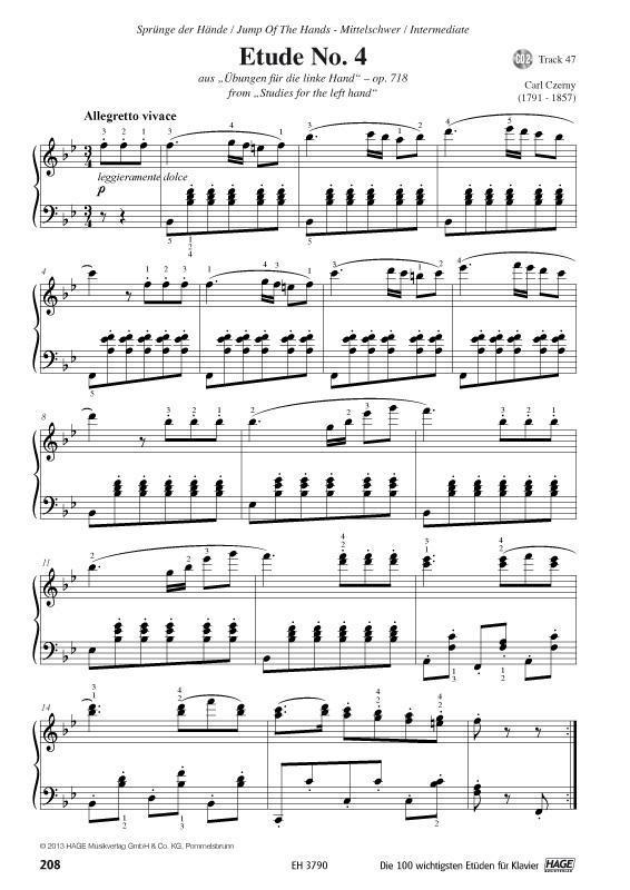 Beispielinhalt (Bild) Die 100 wichtigsten Etüden für Klavier + QR-Codes