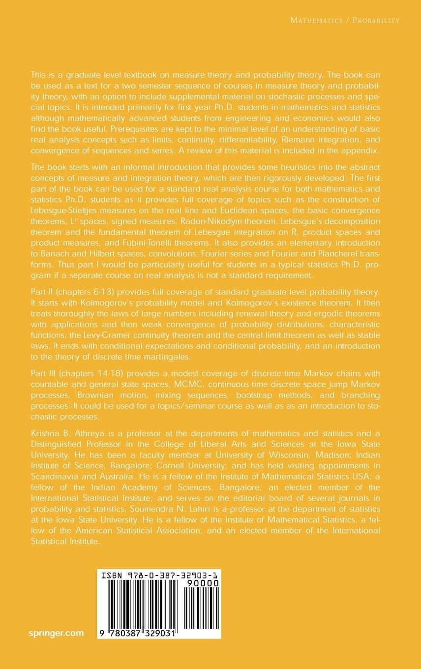 Rückseitencover Measure Theory and Probability Theory