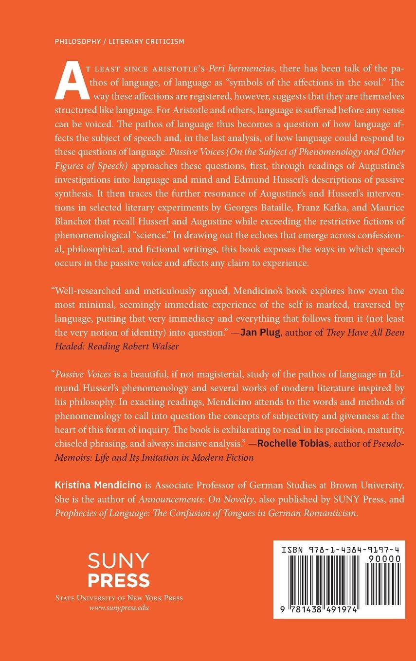 Rückseitencover Passive Voices (On the Subject of Phenomenology and Other Figures of Speech)