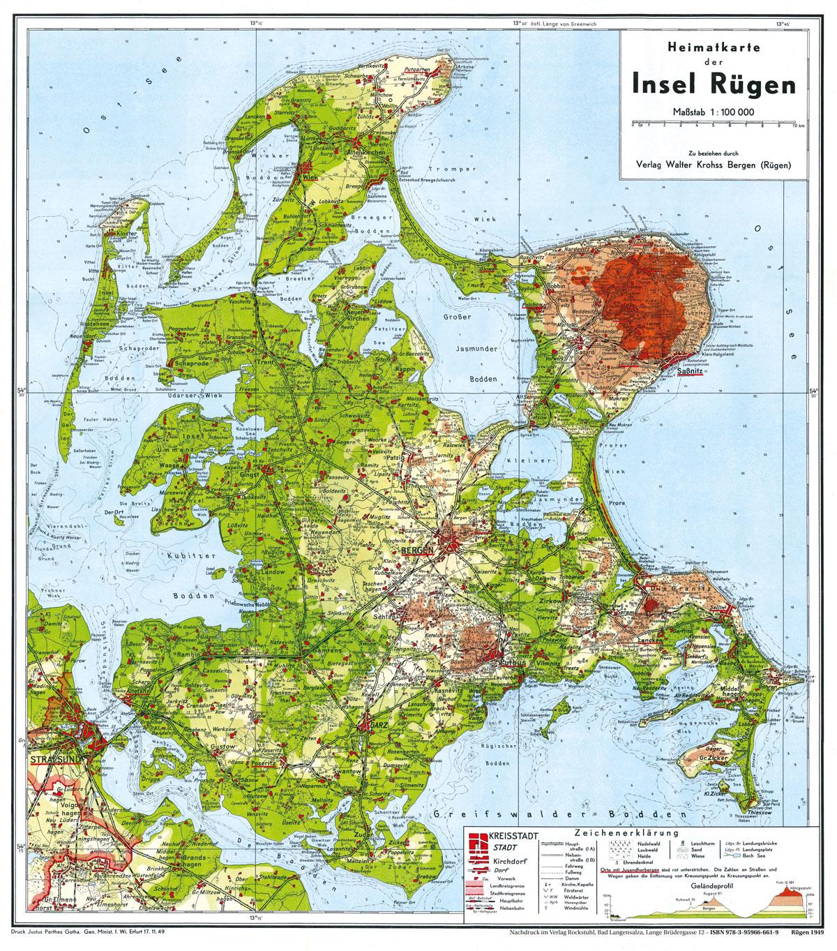 Vorderes Coverbild Historische Karte: Insel Rügen 1949 (gerollt)