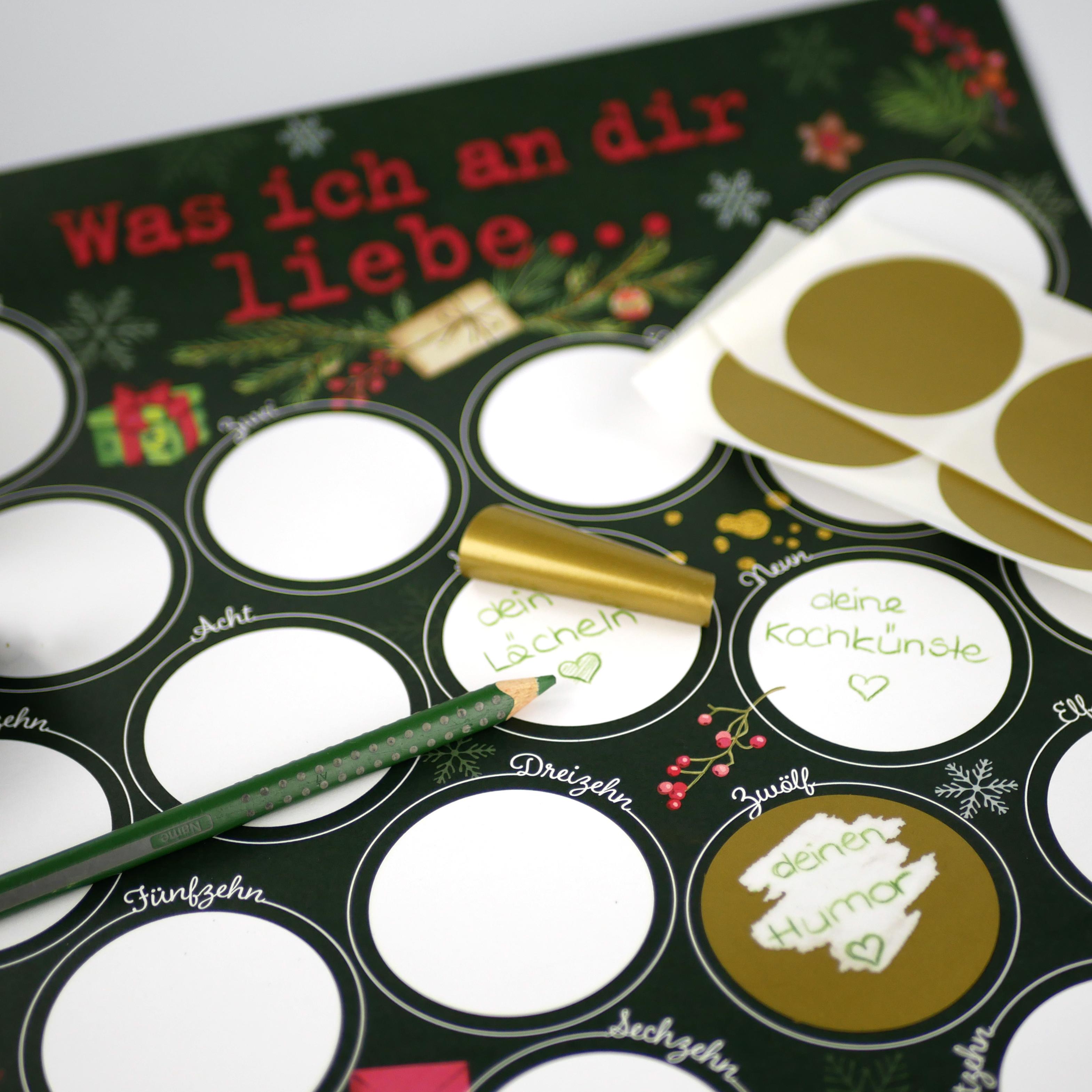 Beispielinhalt (Bild) Was ich an dir liebe - Der Rubbel-Adventskalender