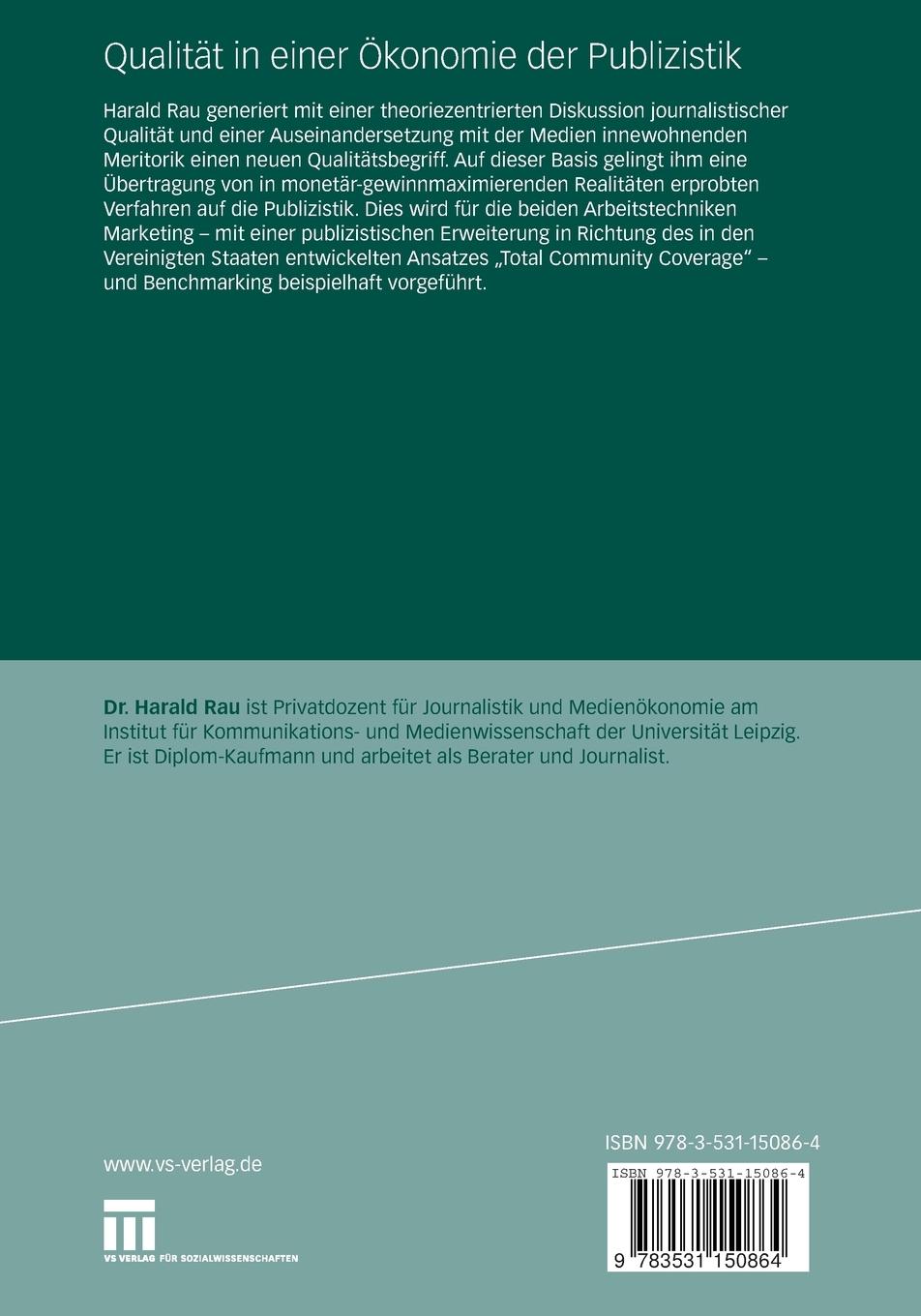 Rückseitencover Qualität in einer Ökonomie der Publizistik