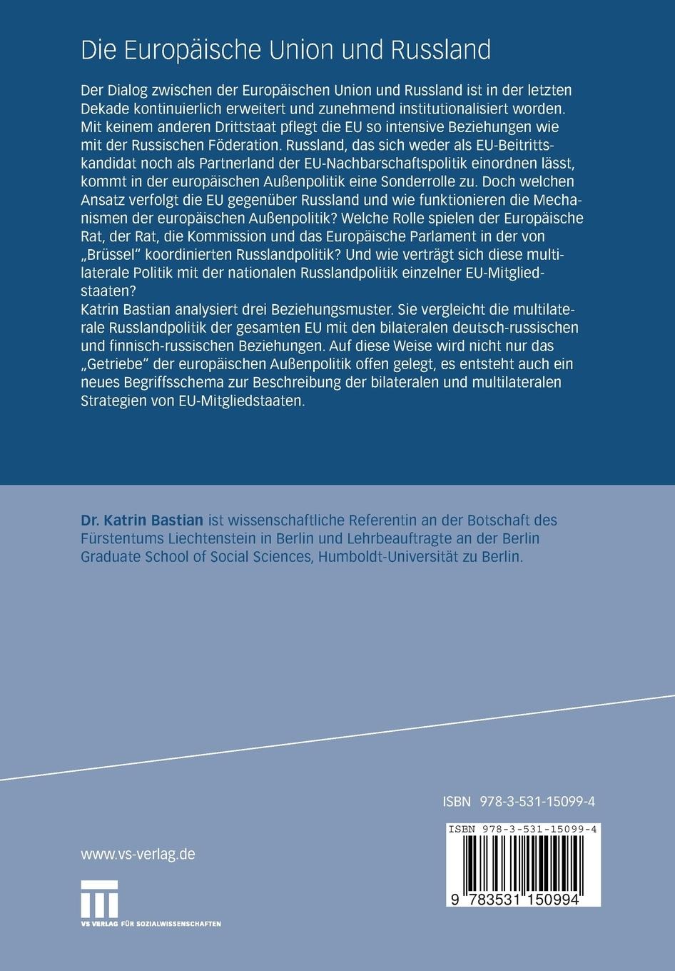 Rückseitencover Die Europäische Union und Russland
