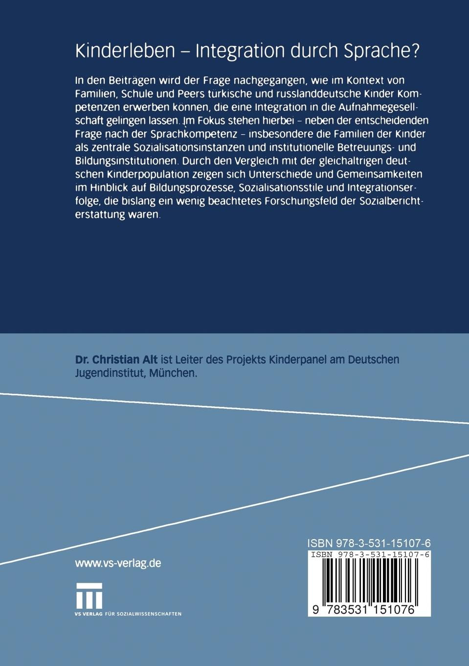 Rückseitencover Kinderleben - Integration durch Sprache?