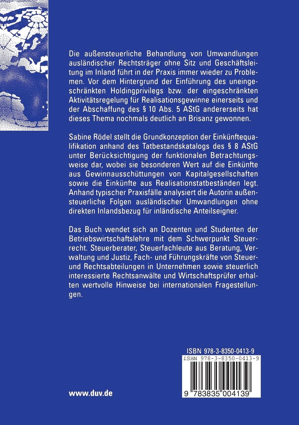 Rückseitencover Ausländische Umwandlungen und Hinzurechnungsbesteuerung