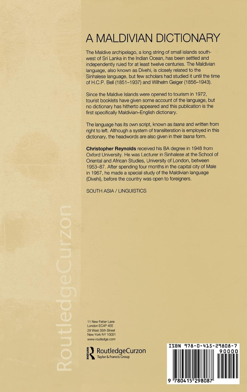 Rückseitencover A Maldivian Dictionary
