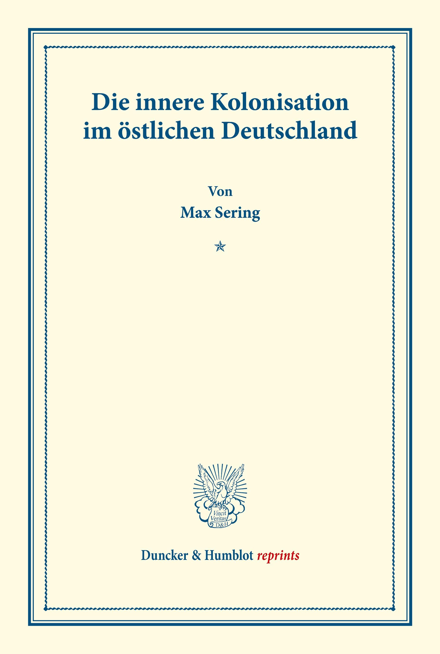 Vorderes Coverbild Die innere Kolonisation im östlichen Deutschland.