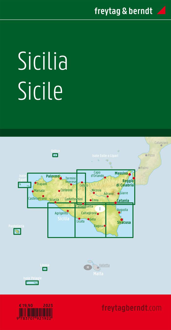 Rückseitencover Sizilien, Straßenkarten-Set 1:150.000, freytag & berndt