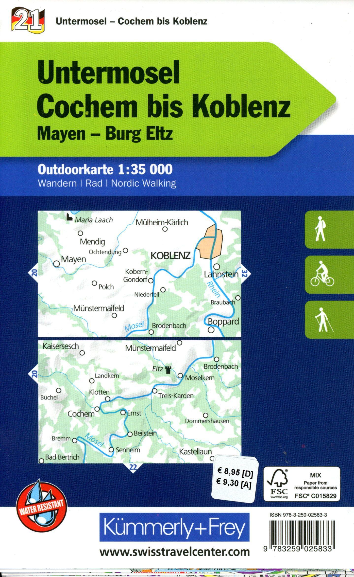 Beispielinhalt (Bild) Kümmerly+Frey Outdoorkarte Deutschland 21 Untermosel, Cochem bis Koblenz 1:35.000
