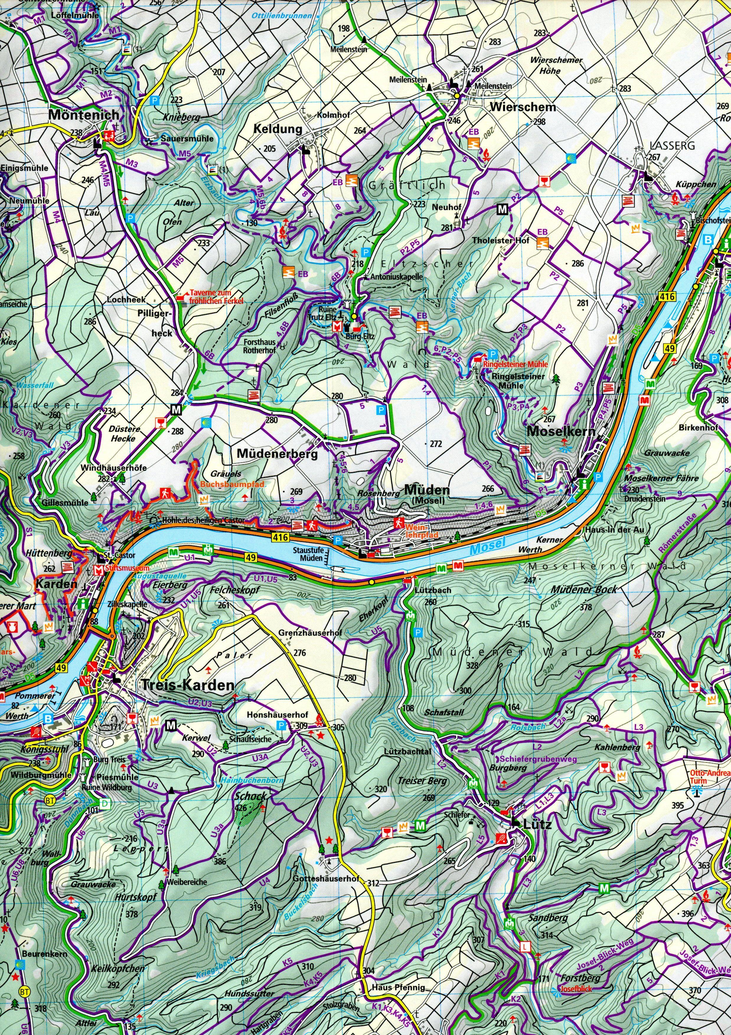 Beispielinhalt (Bild) Kümmerly+Frey Outdoorkarte Deutschland 21 Untermosel, Cochem bis Koblenz 1:35.000