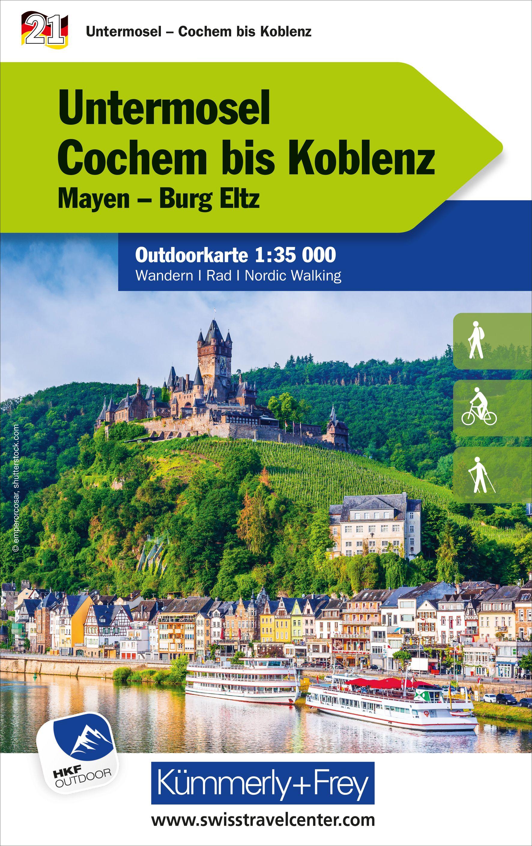Vorderes Coverbild Kümmerly+Frey Outdoorkarte Deutschland 21 Untermosel, Cochem bis Koblenz 1:35.000