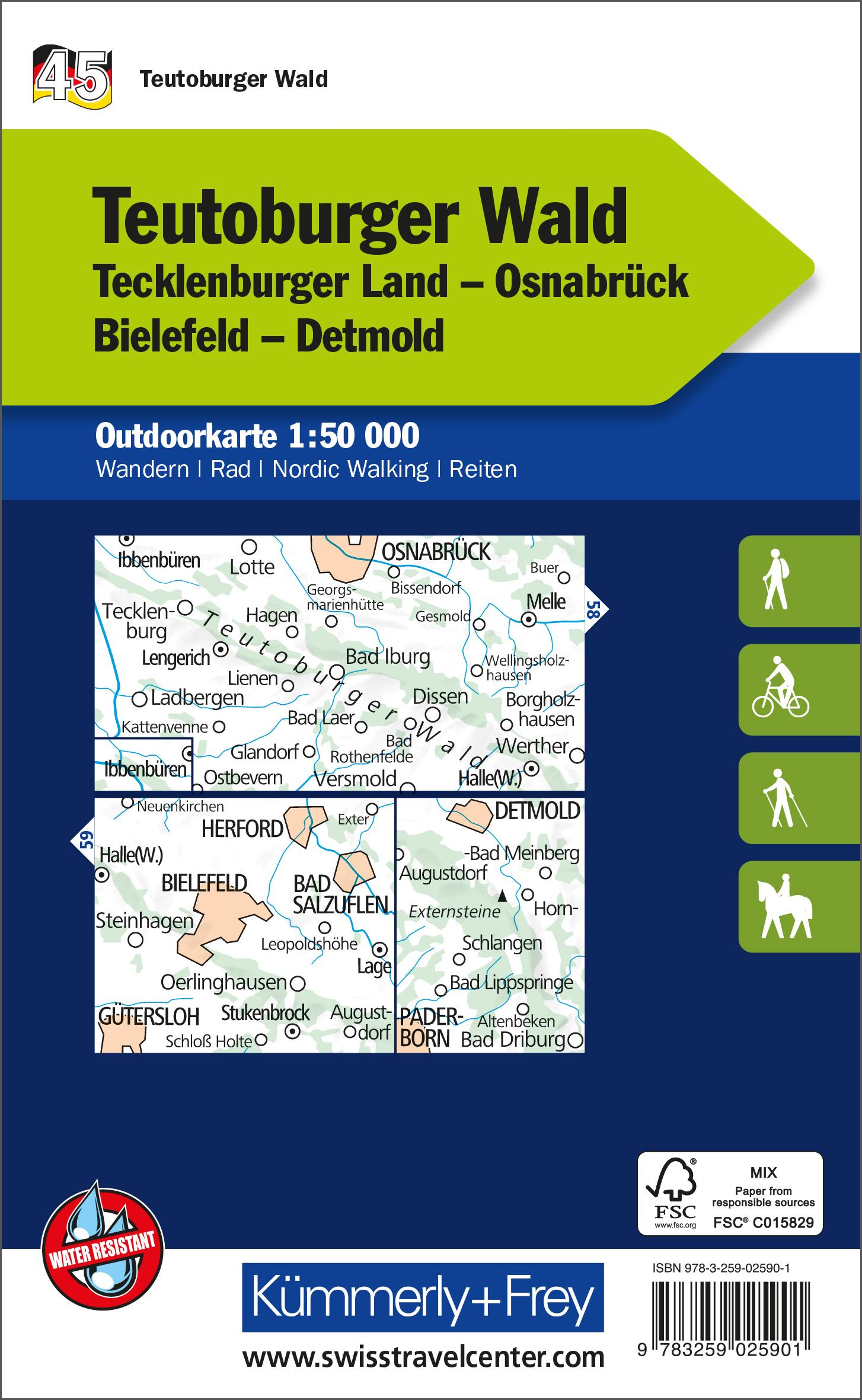 Rückseitencover Kümmerly+Frey Outdoorkarte Deutschland 45 Teutoburger Wald 1:50.000
