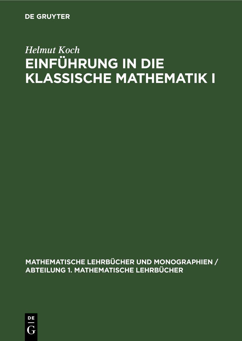 Vorderes Coverbild Einführung in die klassische Mathematik I